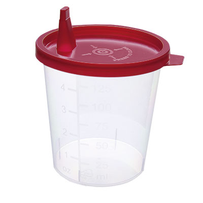 Urinbecher mit rotem Schnappdeckel 100 Stück