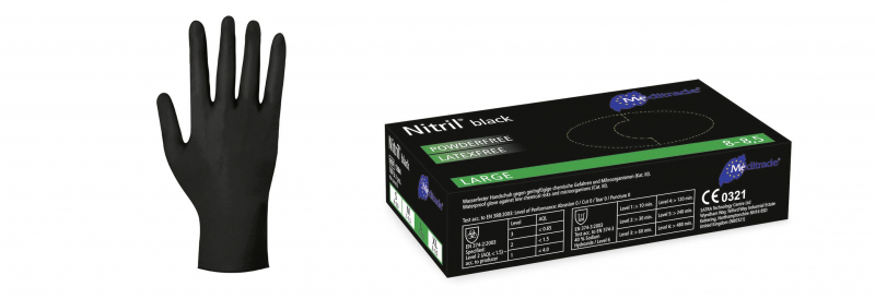 Nitril Meditrade Black schwarzer Vinylhandschuh ungepudert für Labor Catering Pharma, Industrie